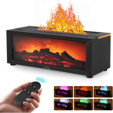 Diffuseur Huiles Essentielles - 150 ml - Effet Flamme 3D - Humidificateur avec Minuterie 1/3/5 h - Lampe LED 7 Couleurs - Télécommande - Pour Maison Bureau Yoga (1/5)