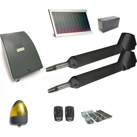 Kit de motorisation de portail solaire – Vérins électromécaniques 12V avec détection d'obstacles – Pour portails 2 battants jusqu'à 2,2m et 200kg