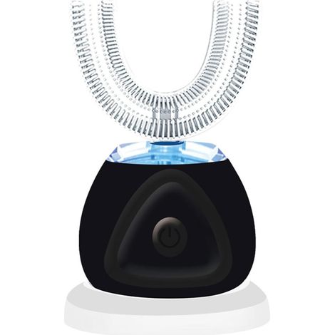 Spazzolino elettrico a forma di U, spazzolini da denti per la pulizia orale, spazzolino elettrico automatico con setole a forma di U, spazzolino sbiancante in silicone (Nero) (1/5)