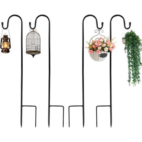 Crochets de jardin de 90 cm - Lot de 4 en métal noir pour oiseaux, guirlandes lumineuses, lanternes, décorations de mariage et paniers à plantes. (1/5)