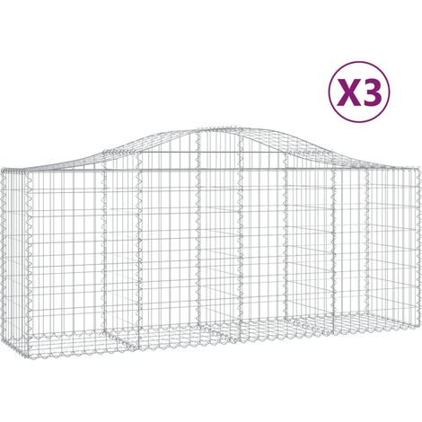 Cestas de gaviones valla jaula muro de contención arqueado 3 piezas 200 x 50 x 80/100 cm hierro galvanizado color plata 020040760