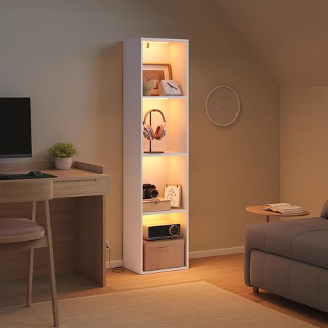 WOLTU Libreria Moderna in Legno con Luce RGB e 4 Scomparti Bianco (1/5)
