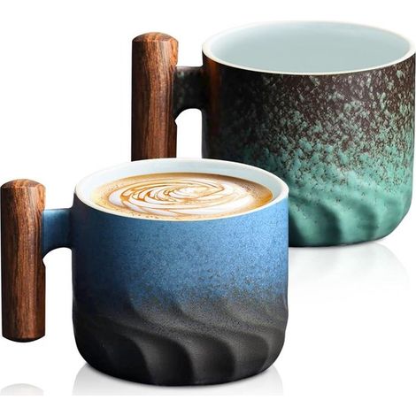 Tazas de café de porcelana, 2 tazas de espresso, 70 ml, taza de té, mini taza de té, taza de cerámica para espresso, té y latte (azul) (1/5)