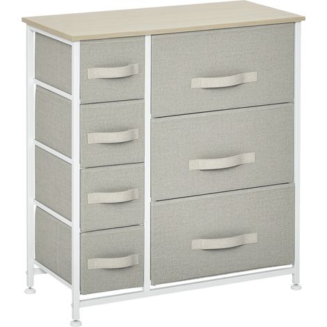 Chest of Drawers with 7 Drawers, Fabric Drawers with Large Storage Space, Drawers Dresser with Metal Frame, Adjustable Feet for Bedroom Living Room, Light Grey