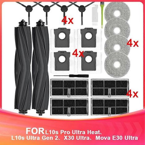 Pièces détachées pour aspirateur robot Dreame L10s Pro Ultra Heat / X30 Ultra : brosse principale, filtre HEPA, lingette de nettoyage et sacs à poussière. (1/5)