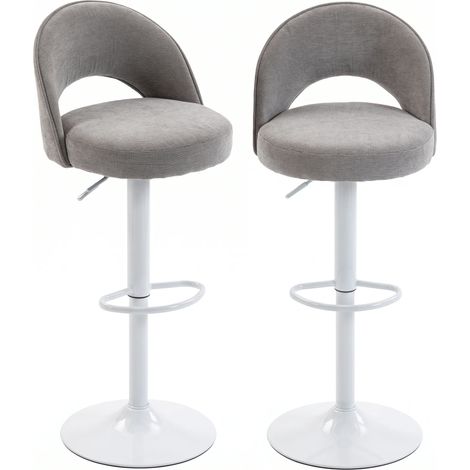 Lot de 2 tabourets de bar - Réglables en hauteur, assise rembourrée en chenille, pivotant 360°, gris, pour un confort moelleux et une grande polyvalence (1/5)