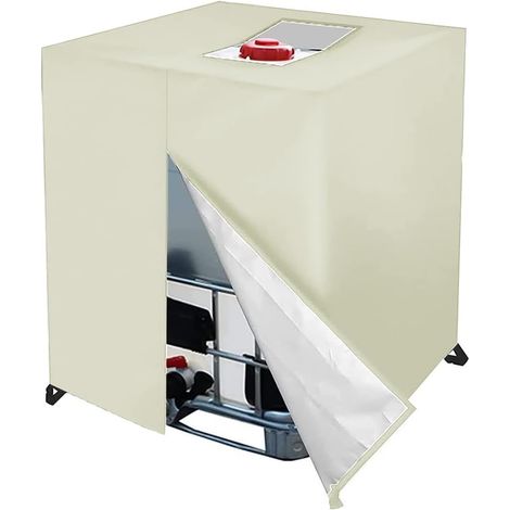Water Tank Cover, 420D Oxford Tarpaulin IBC 1000L Tank Container Protective Cover - Dust-proof, Rainproof, Anti-UV with Zipper, for Outdoor (Beige)