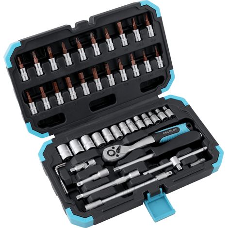 Cecotec Maletín Portaherramientas 46 Piezas ToolBox KRK 2200. Carraca Profesional de 72 Dientes, Vasos CR-V de Alta Resistencia (1/3)