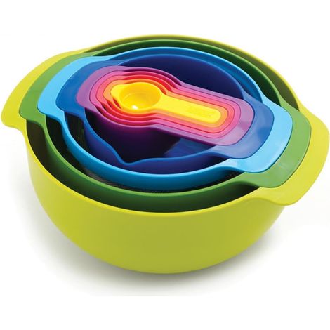 Nest 9 Plus 9-Pièces, set emboîtable avec Bol mélangeur grand et petit, passoire, tamis, 5 tasses à mesurer, Multicolore (1/5)