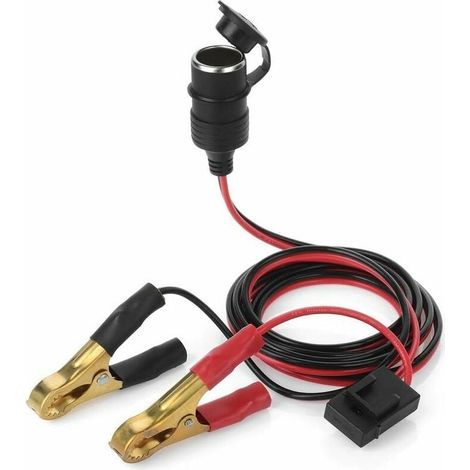 Toma hembra para encendedor de cigarrillos de 12V/24V, cable de extensión de carga para batería de coche de 0,6 m, conector con pinza de cocodrilo (1/4)