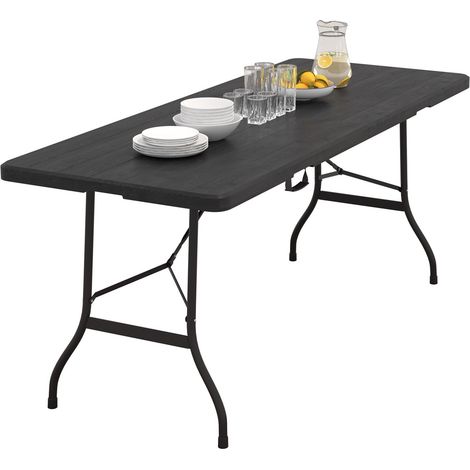 Table pliante d'appoint portable 180 cm pour camping ou réception imitation bois noir (1/5)