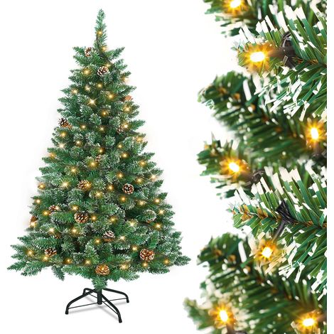 AUFUN Sapin de Noël artificiel avec éclairage et neige 150cm (1/5)