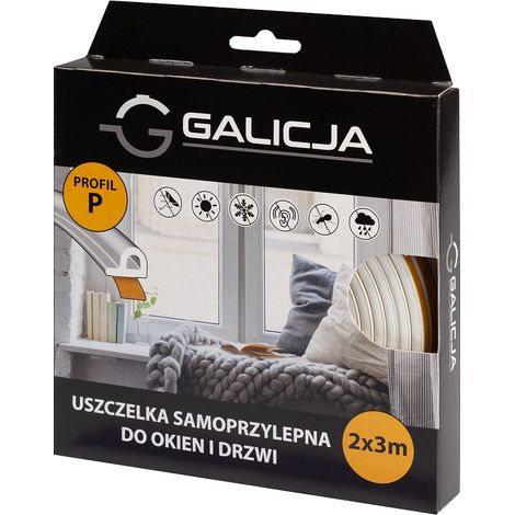 Guarnizione autoadesiva per finestre e porte, profilo a P, bianca, 2x3 m, gomma microporosa a base di EPDM (1/5)