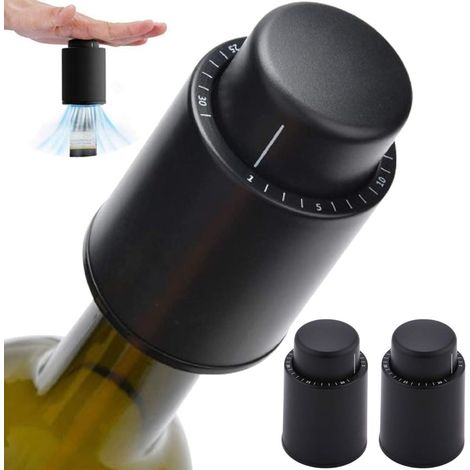 Lot de 2 bouchons de champagne en silicone, bouchons de vin réutilisables sous vide, bouchons de champagne avec indicateur de date, conservent la fraîcheur du vin - Cadeau idéal pour les amateurs de v (1/5)