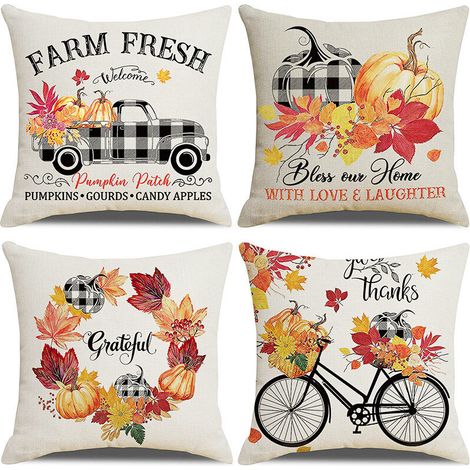 Lot de 4 Housses de Coussin Décoratives 45x45 cm, Motif Automnal pour Canapé, Salon et Chambre (1/5)