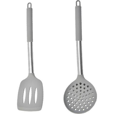 Ensemble Ustensiles Cuisine - Silicone Alimentaire Et Acier Inoxydable - Résistant À La Chaleur - Pour Poêles Et Casseroles - Lot De 2 Pièces (1/5)