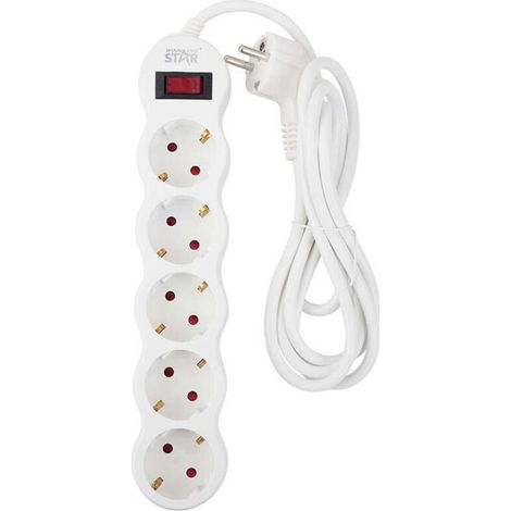 Câble d’extension ACKERMAN 2M avec 5 prises et interrupteur, pour la maison, le bureau et les voyages, blanc, en une seule pièce
