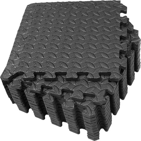 Lot de 16 Tapis de Sol Emboîtables en Mousse EVA 30X30 CM Gris à Motif Feuilles Tapis Antidérapant et Amortissant pour Salle de Sport et Yoga à Domicile Kit 6 Dalles 12 Bordures
