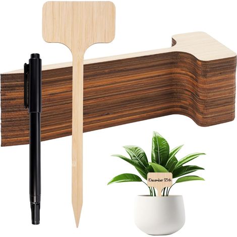 30 etiquetas de bambú para plantas, 17,8 × 6 cm, etiquetas en forma de T para jardín exterior, etiquetas para huertos con marcadores para jardines, plantas en macetas, invernaderos y jardines en balco (1/5)