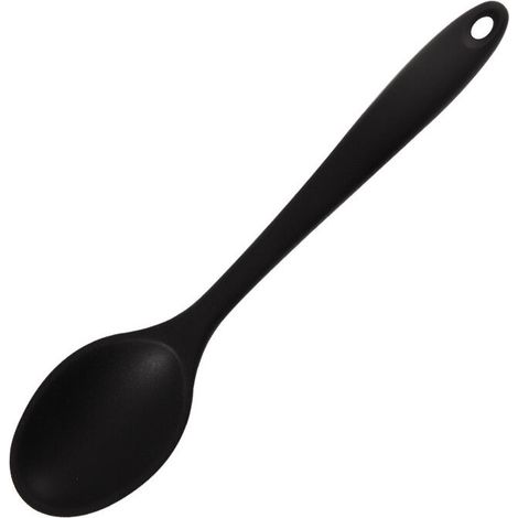 Cuillère de cuisine en silicone 2 pièces, cuillère à manche en silicone de 27,5 cm de long cuillère de cuisine antiadhésive pour remuer, remuer et remuer (noir 27,5  6cm) (1/5)
