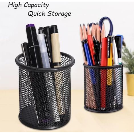 Porte-stylo - Pot à crayon métal - Multifonction - Noir - Bureau (1/4)