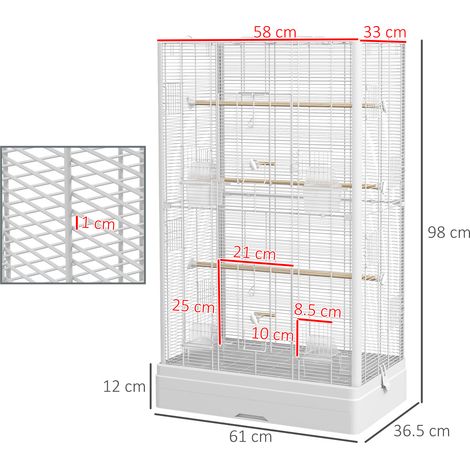 Cage à oiseaux avec plateau amovible et perchoirs, pour perroquets, 61 x 36,5 x 98 cm, blanche (1/5)