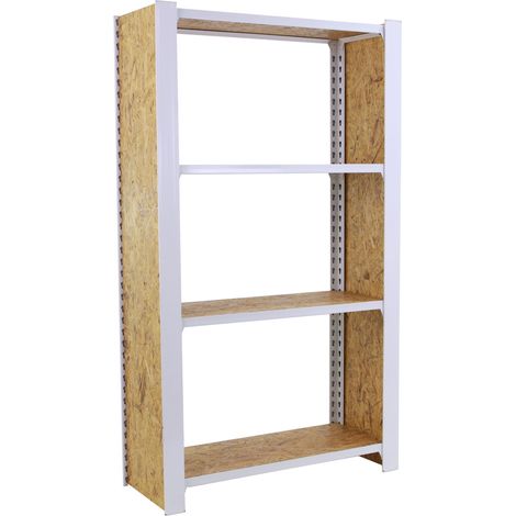 Estantería metálica sin tornillos OFFICLICK de 4 estantes (150x80x30cm) BLANCO Y OSB (1/5)