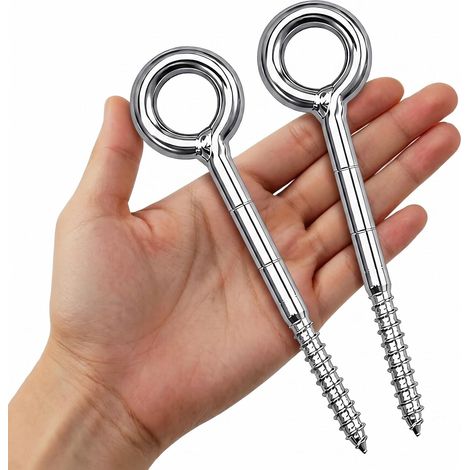 Lot de 2 vis à œillets, en acier inoxydable, M12 x 120, robustes pour fauteuil suspendu, chaise à bascule, panier suspendu, échafaudage et fixations lourdes (1/5)