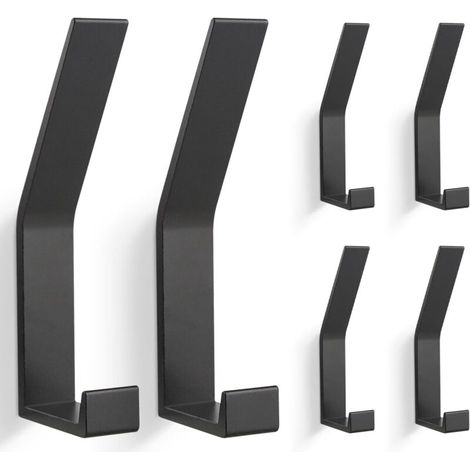 Lot de 6 patères murales modernes pour vestes, manteaux, vêtements, foulards, sacs à main, etc. (Noir) (1/5)