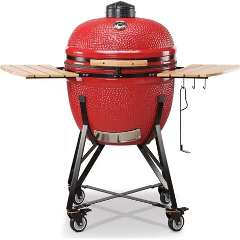 barbecue a carbone kamado bono "limited 25" in ceramica rosso con rotelle 83x70x90 cm (1/4)