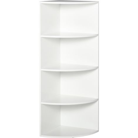 Bibliothèque d'angle murale à 4 étagères en bois blanc, 39,5 x 39,5 x 120 cm (1/5)