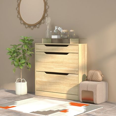 Armoire à Chaussures 2 tiroirs rabattables + 1 tiroir Coulissant + 1 comptoir et 1 Plateau en Verre étagère réglable (1/5)