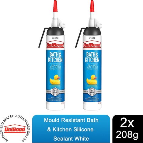 UniBond Mould Resistant Bath & Kitchen Silicone Sealant White, 208g, 2pk (1/5)