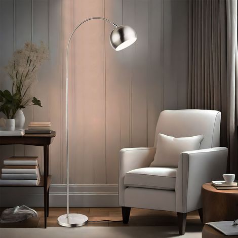 Lampadaire boule arc lampe chrome lampe de salon sur pied, métal nickel mat, abat-jour mobile, 1x LED 11W 1055Lm blanc chaud, HxLxP 150x58x24,5 cm (1/5)