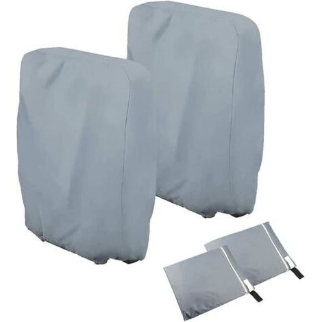 Lot de 2 housses de chaises pliantes - Pour chaises de jardin - Coupe-vent - Anti-UV - Imperméable (gris) (1/4)