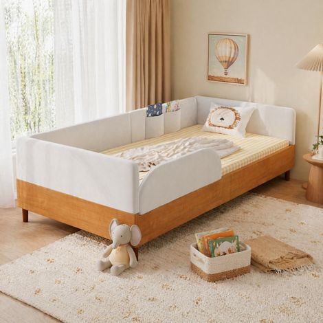 lit adulte 90x200 rangement bois blanc velours naturel OKMYHOME (1/5)
