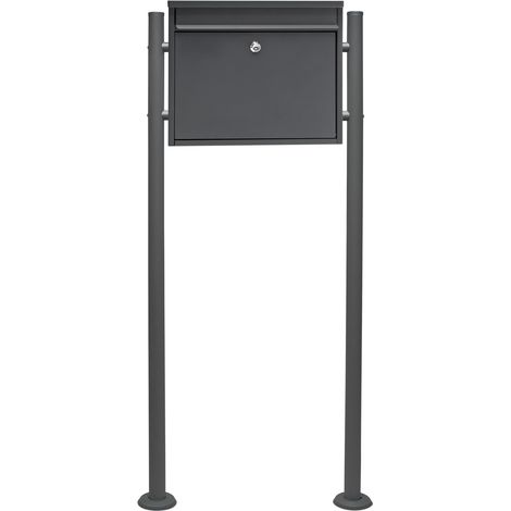 Wiltec – Boîte aux lettres verrouillable en acier galvanisé – Couleur anthracite – Dimensions 360 x 105 x 315 mm – Pied de support inclus