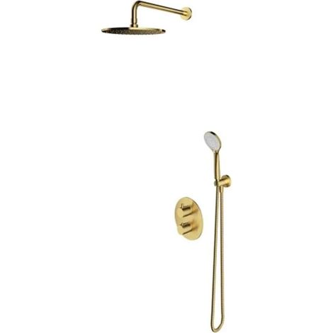 OMNIRES Y - Set de douche avec thermostat encastré, corps d’encastrement, diamètre 25 cm, 5 jets, laiton brossé SYSYT05BSB (1/2)