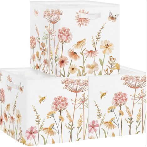 Boite Rangement Tissu Fleur Cube de Rangement Pliable Panier pour Salle de Bain Papillon 30x30x30 cm (1/5)