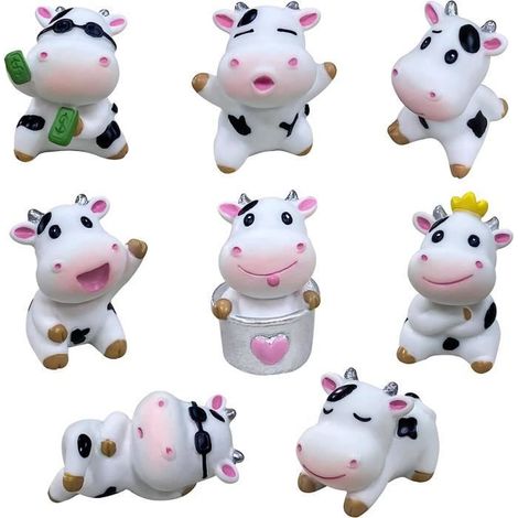 Figurinen Miniaturen - KUH - 8-teilig - Harz - Deko für Kuchen - Weiß