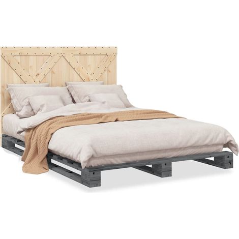 Maison Exclusive - Massivholzbett mit Kopfteil Grau 160x200 cm Ki