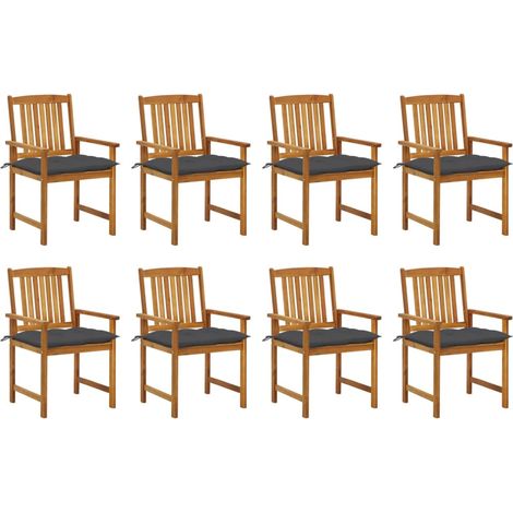 8 pcs Chaises de jardin avec coussins, Fauteuils Extérieur, Sièges confortable Bois d'acacia solide BGT99282 (1/5)