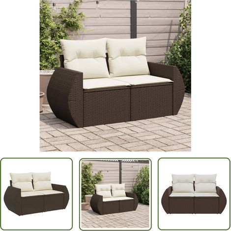 vidaXL Gartensofa mit Kissen 2-Sitzer Braun Poly Rattan (1/5)
