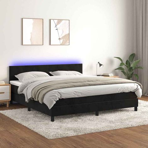Cama box spring colchón y LED terciopelo negro 160x200 cm (1/5)