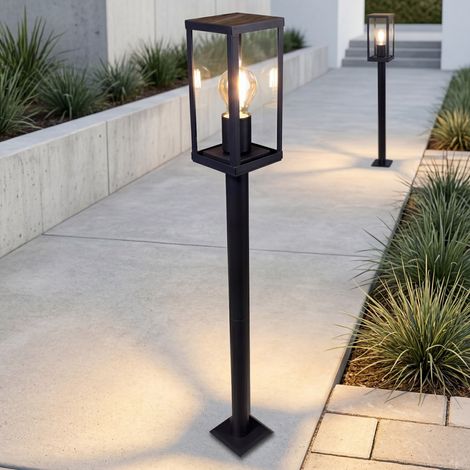 Stehleuchte außen Schwarz 100 cm Aluminium Glas Holz E27 IP44 Wegeleuchte Garten Terrasse