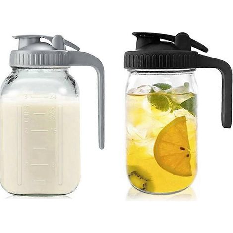 Lot de 2 pichets en verre de 950 ml avec couvercle - Récipient à crème, récipient de conservation (1/5)