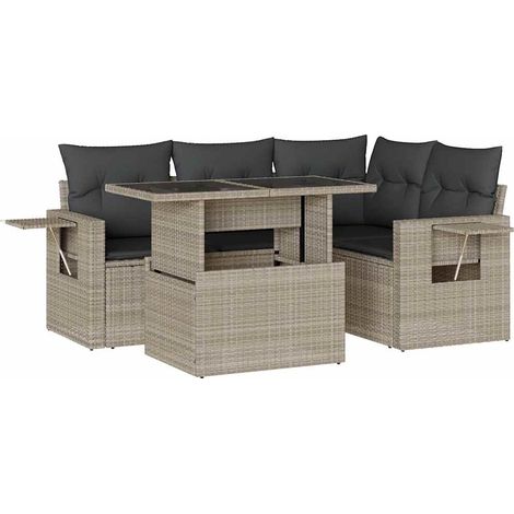 vidaXL Set Divano da Giardino 5pz con Cuscini Grigio Chiaro Polyrattan