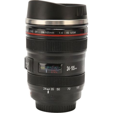 Tasse à café avec objectif d'appareil photo en acier inoxydable, tasse d'appareil photo de photographe, tasse à café de voyage avec couvercle pour hommes et femmes, doublure intérieure en acier inoxyd (1/4)