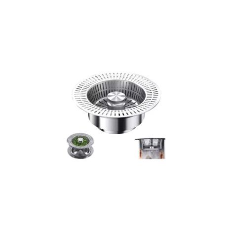 Tappo per lavello da cucina 3 in 1, in acciaio inox 304, universale, con filtro e meccanismo di retrazione - Crezuo (1/4)