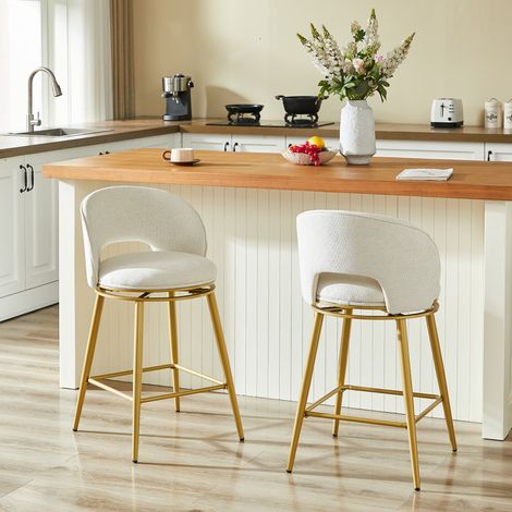 Silla comedor giratoria de chenilla beige para cocina OKMYHOME (1/5)